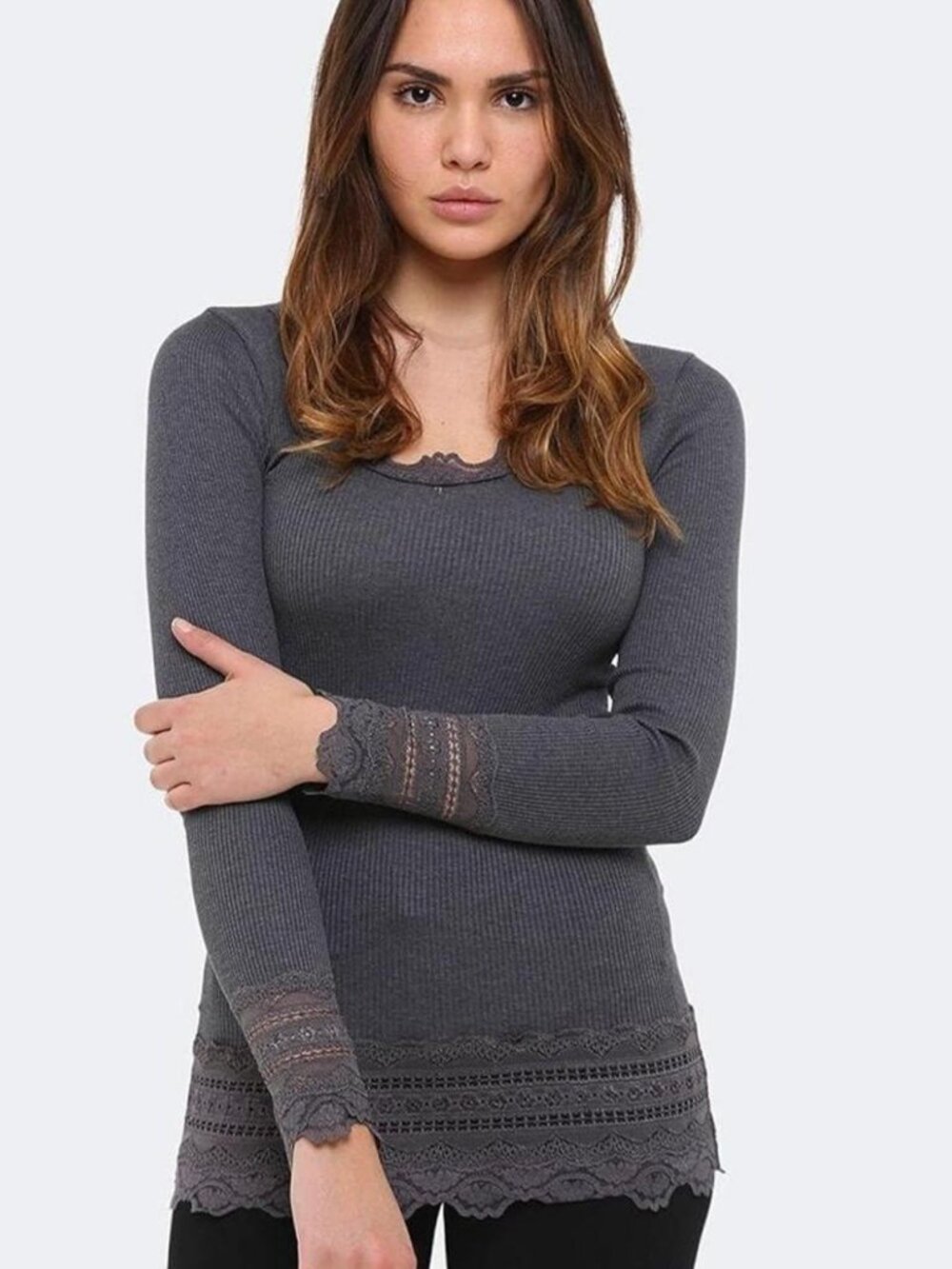 Rosemunde Women's Silk Long Sleeve Top Dark Grey